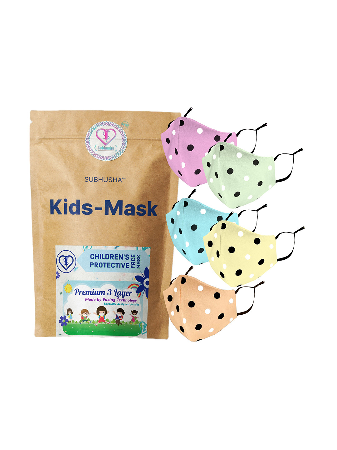 SUBHUSHA Kids Pack Of 5 Printed  3-Ply Anti-Pollution Reusable & Breathable Outdoor Masks