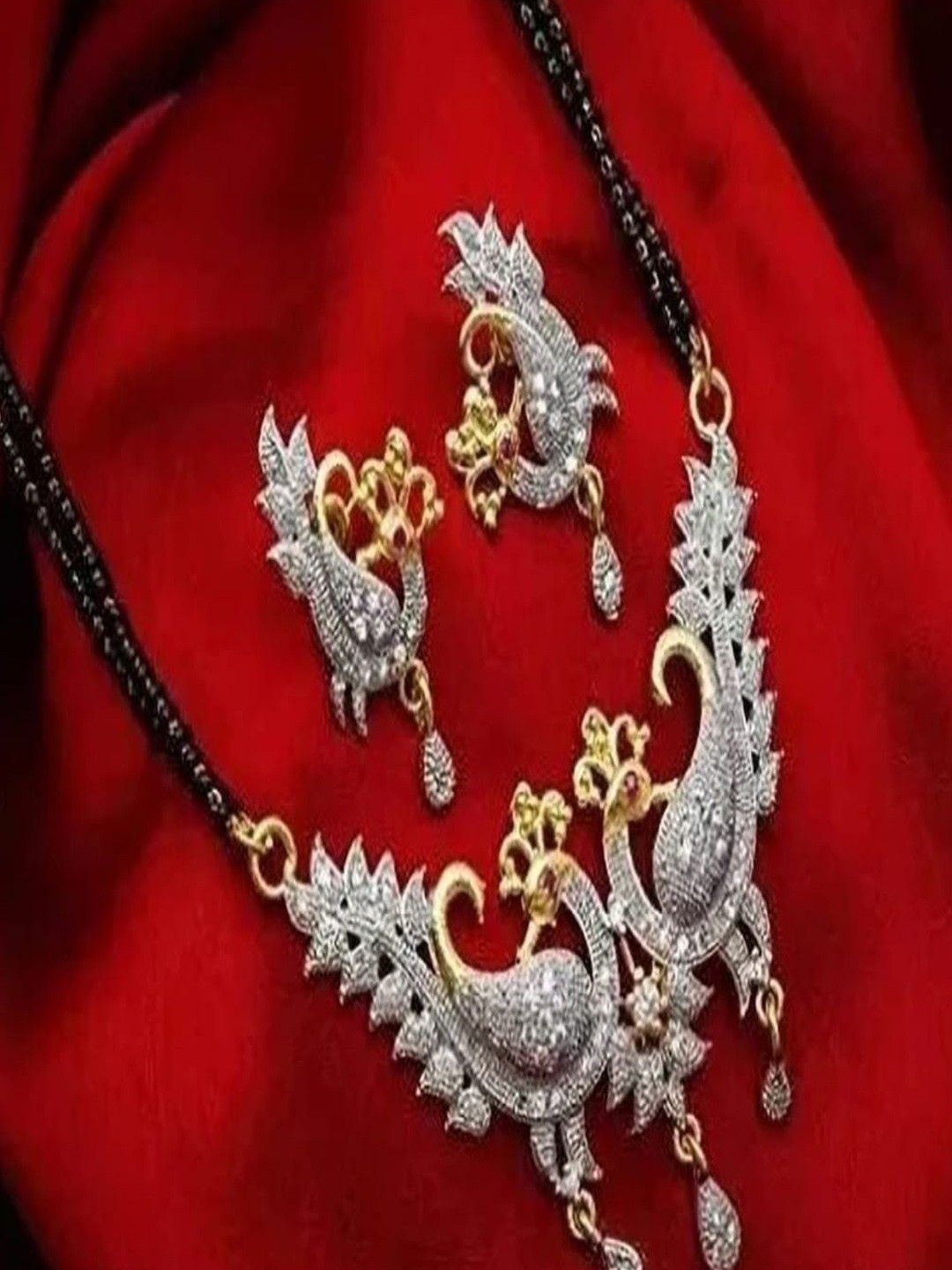 Frap Silver-Plated Artificial Stones Studded And Beaded Mangalsutra