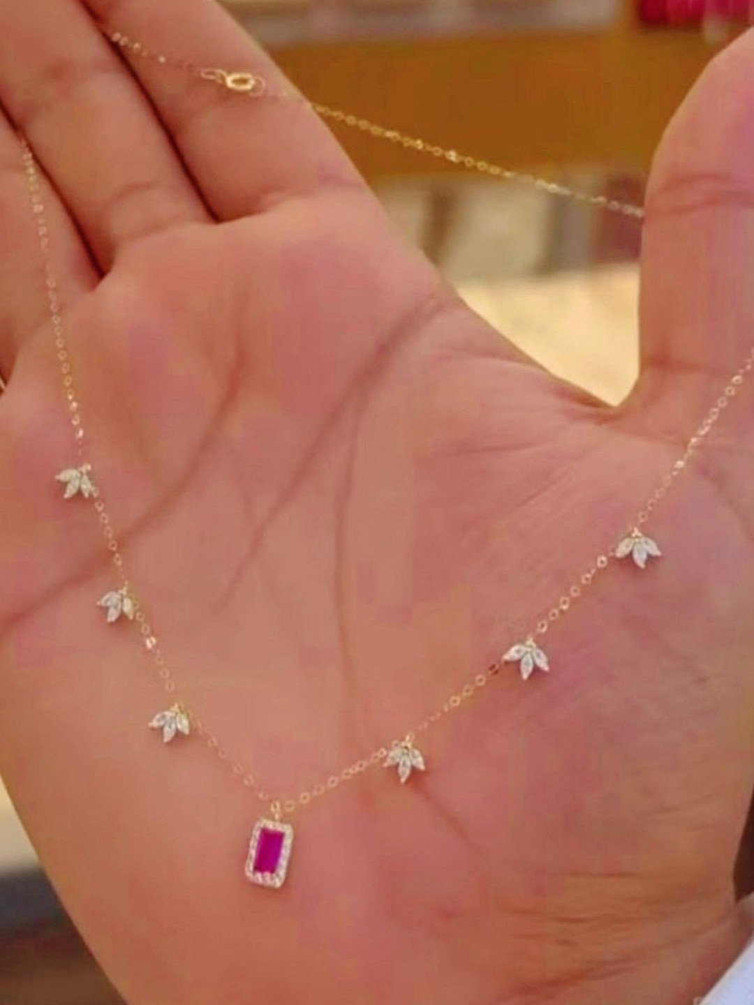 GHABA Stainless Steel Gold-Plated Cubic Zirconia Studded Minimal Necklace