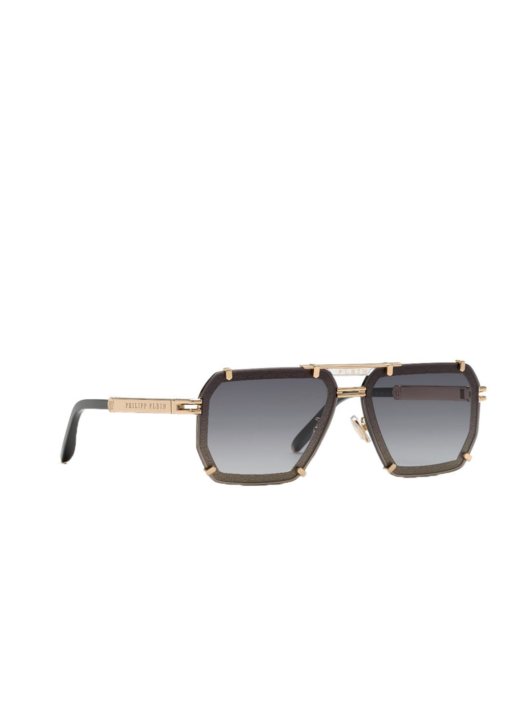 PHILIPP PLEIN Men Grey Lens & Gold-Toned Square Sunglasses with