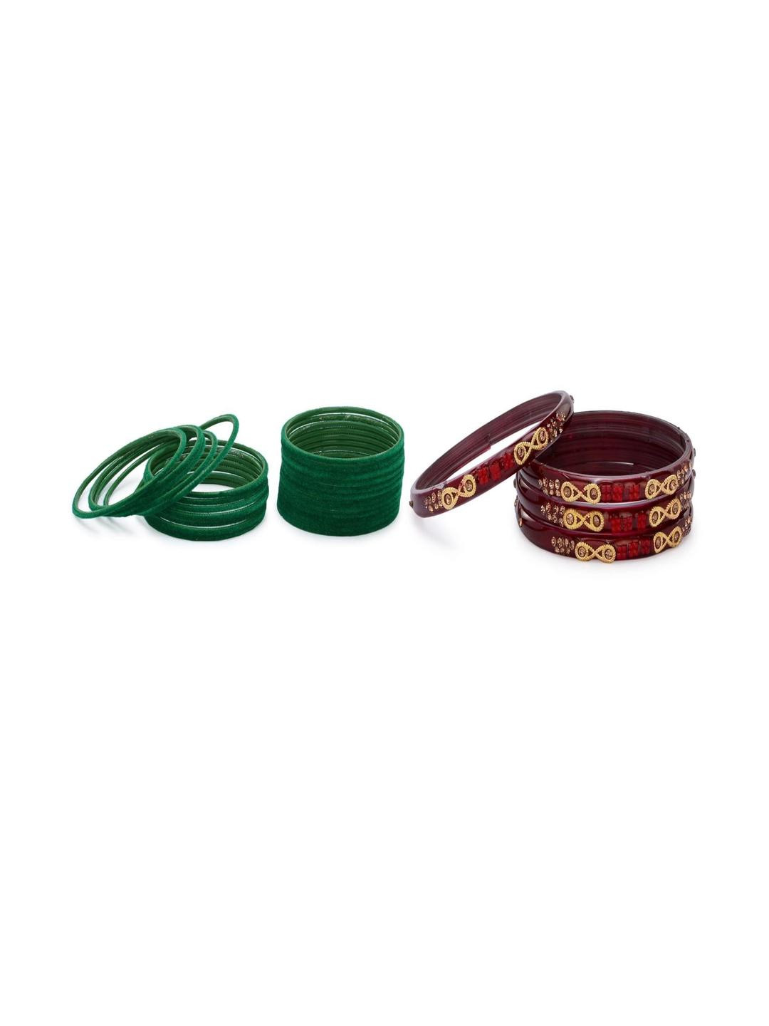 Somil Classic Combo Glass Bangles | Simple Chudi Set For Women & Girls | Daily Use & Special Occasions, Combo Of 2 Set, Green, Maroon