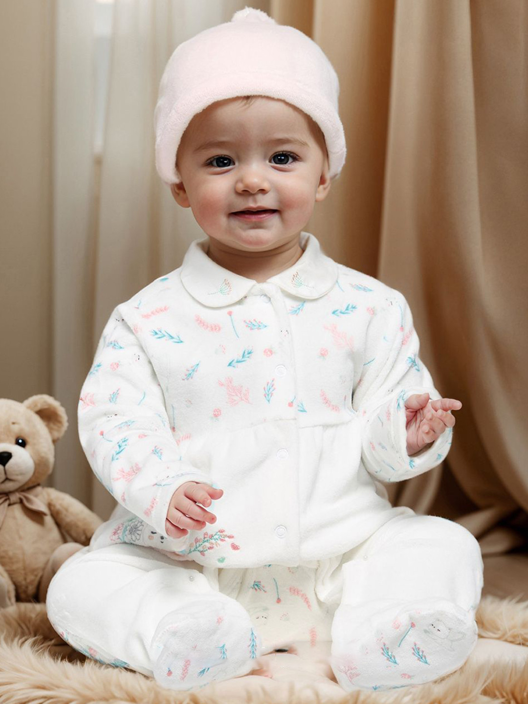 Juniors by Babyshop Girls Printed Sleepsuit with Cap