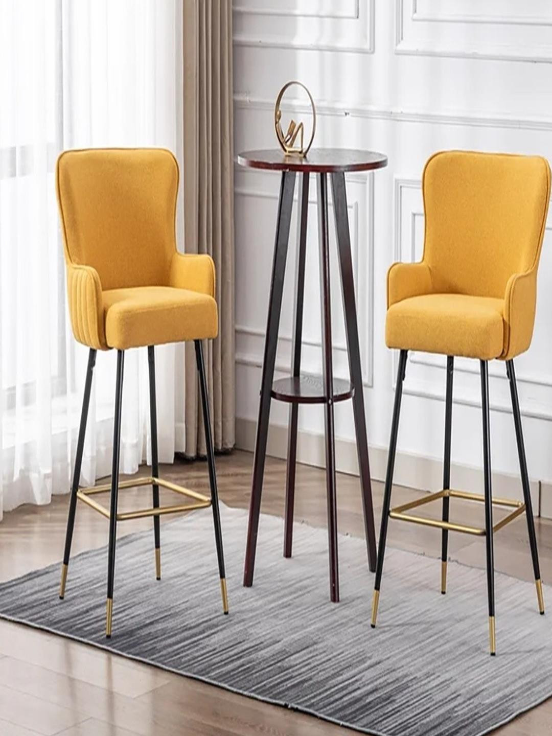 DOE BUCK Yellow Velvet Cushion Bar Stool