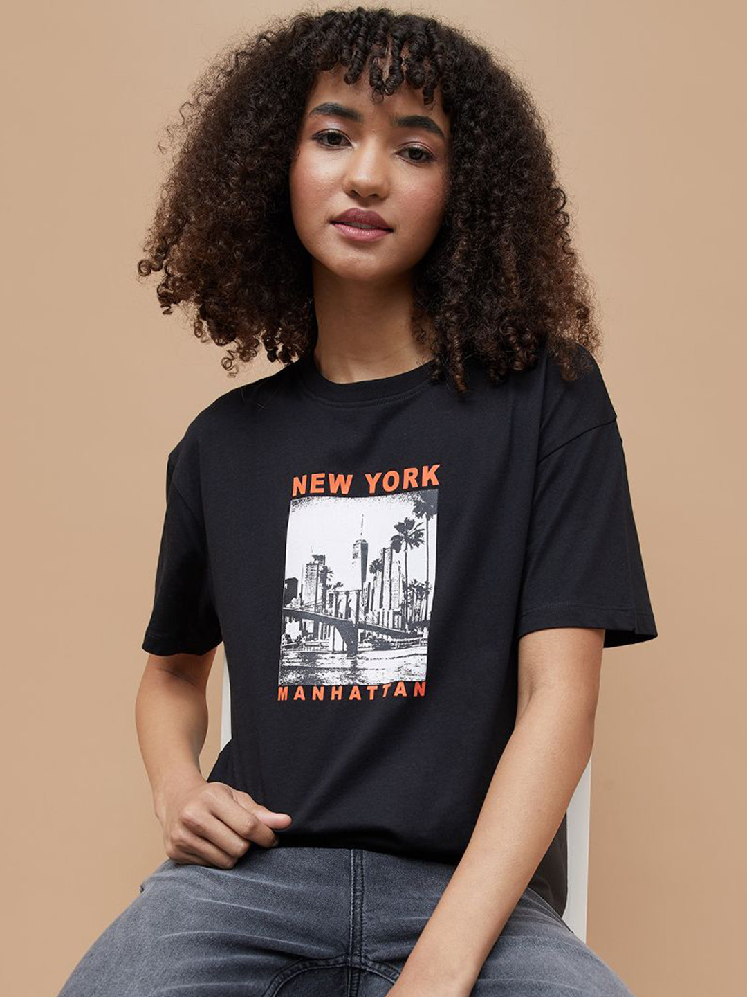 Fame Forever by Lifestyle Graphic Printed Round Neck Drop-Shoulder Sleeves Cotton T-shirt