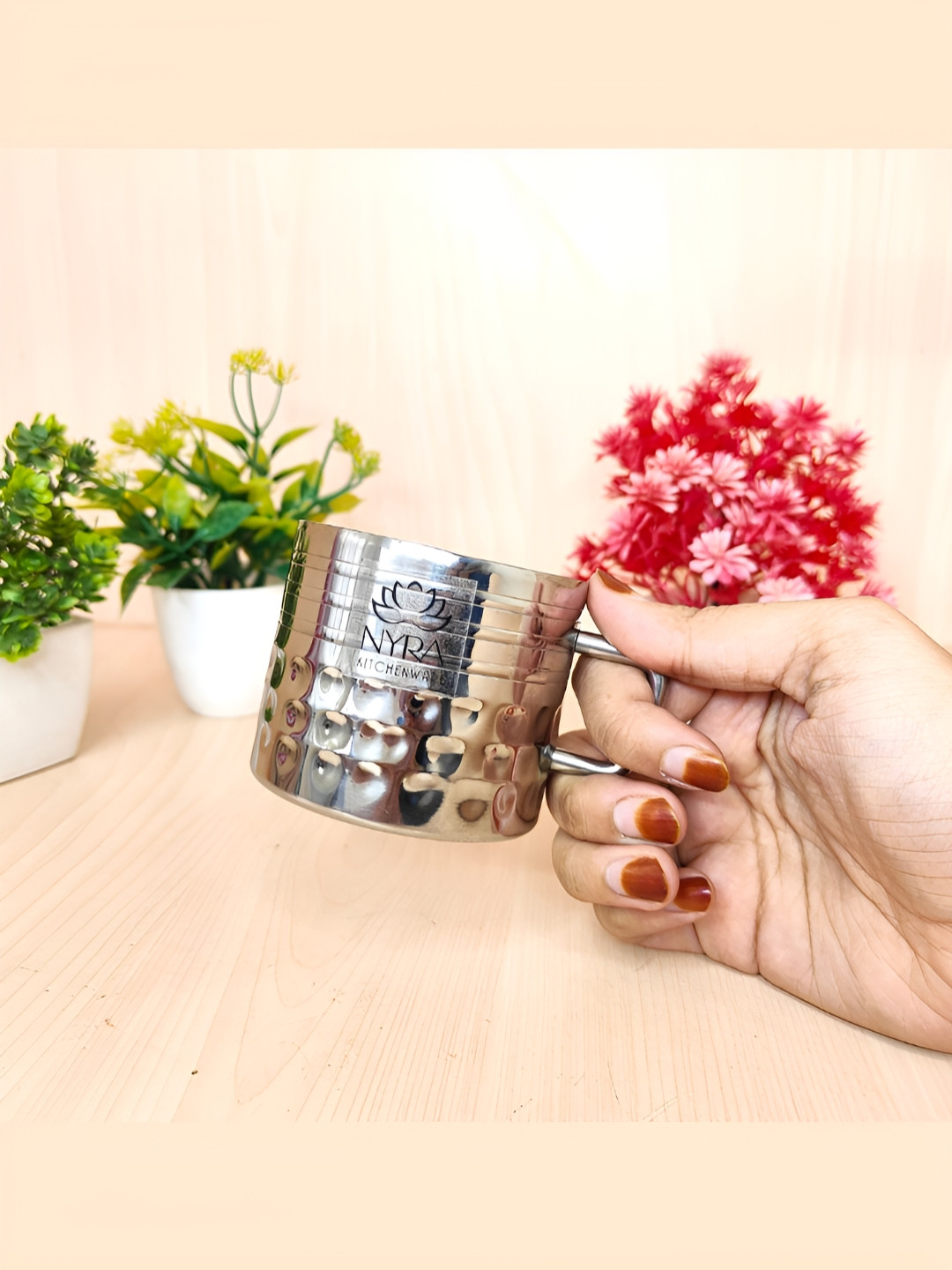 Nyra Kitchenware Steel Textured Stainless Steel Easy to Clean Glossy Cup-120 ml