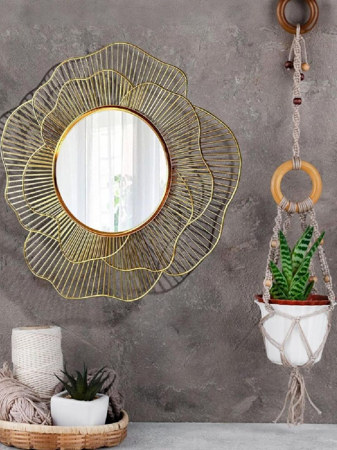 Urban Hamlet Gold-Toned Floral Curve Metal Frame Wall Mirror