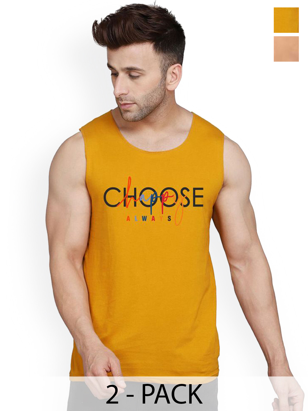 SLOWLORIS Pack Of 2 Printed Gym Vests VSL26 CMB(CHS MUSTARD)(ZOZO RUST)