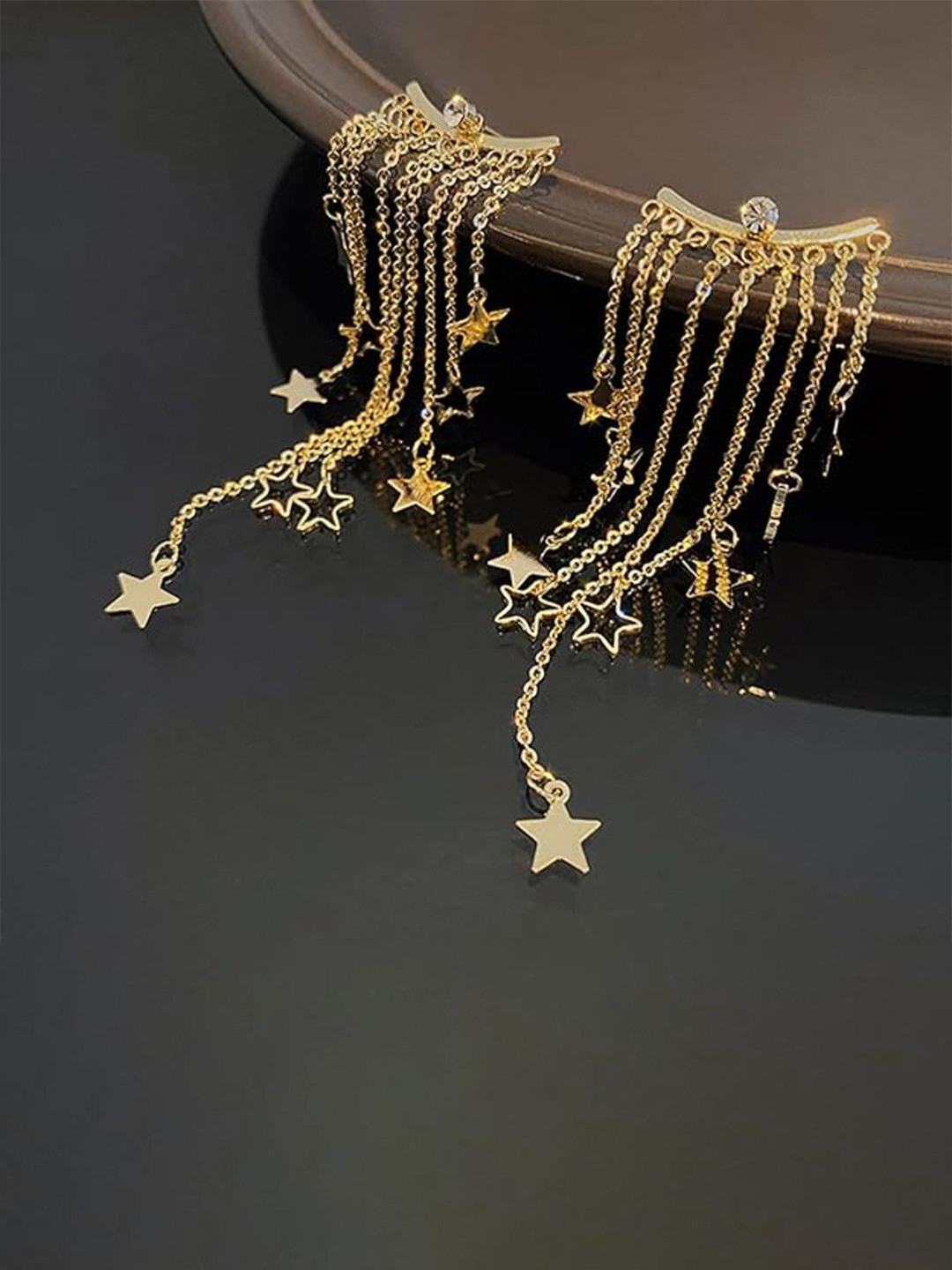 OPUS GEMS Gold-Plated Star Shaped Tasselled Drop Earrings