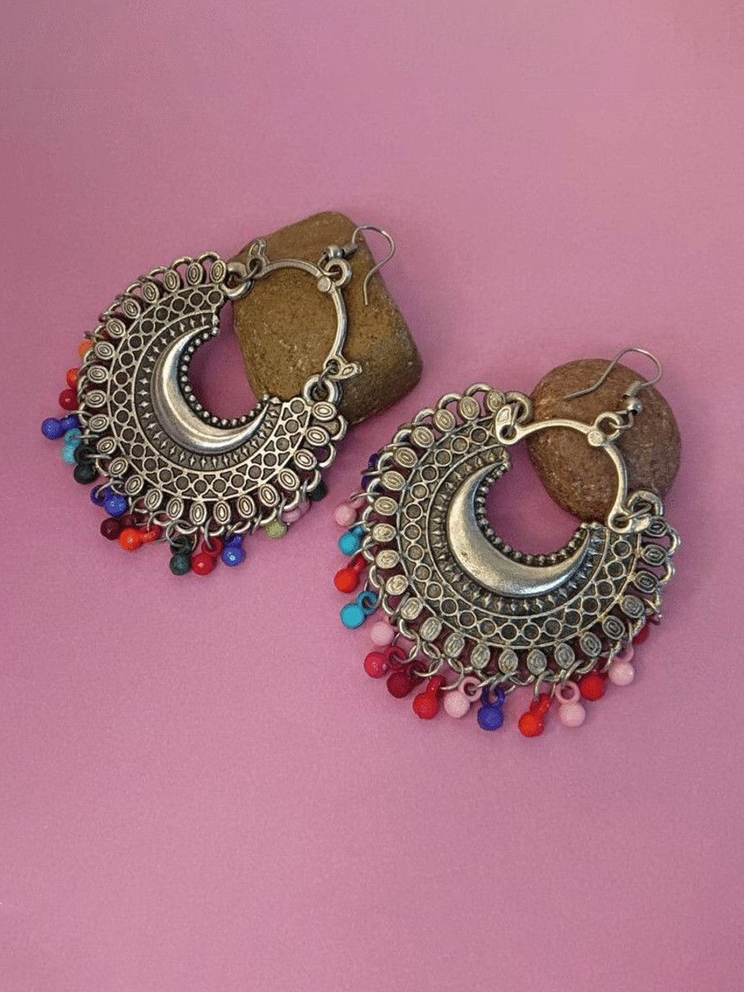 OPUS GEMS Artificial Beaded Crescent Shaped Drop Earrings
