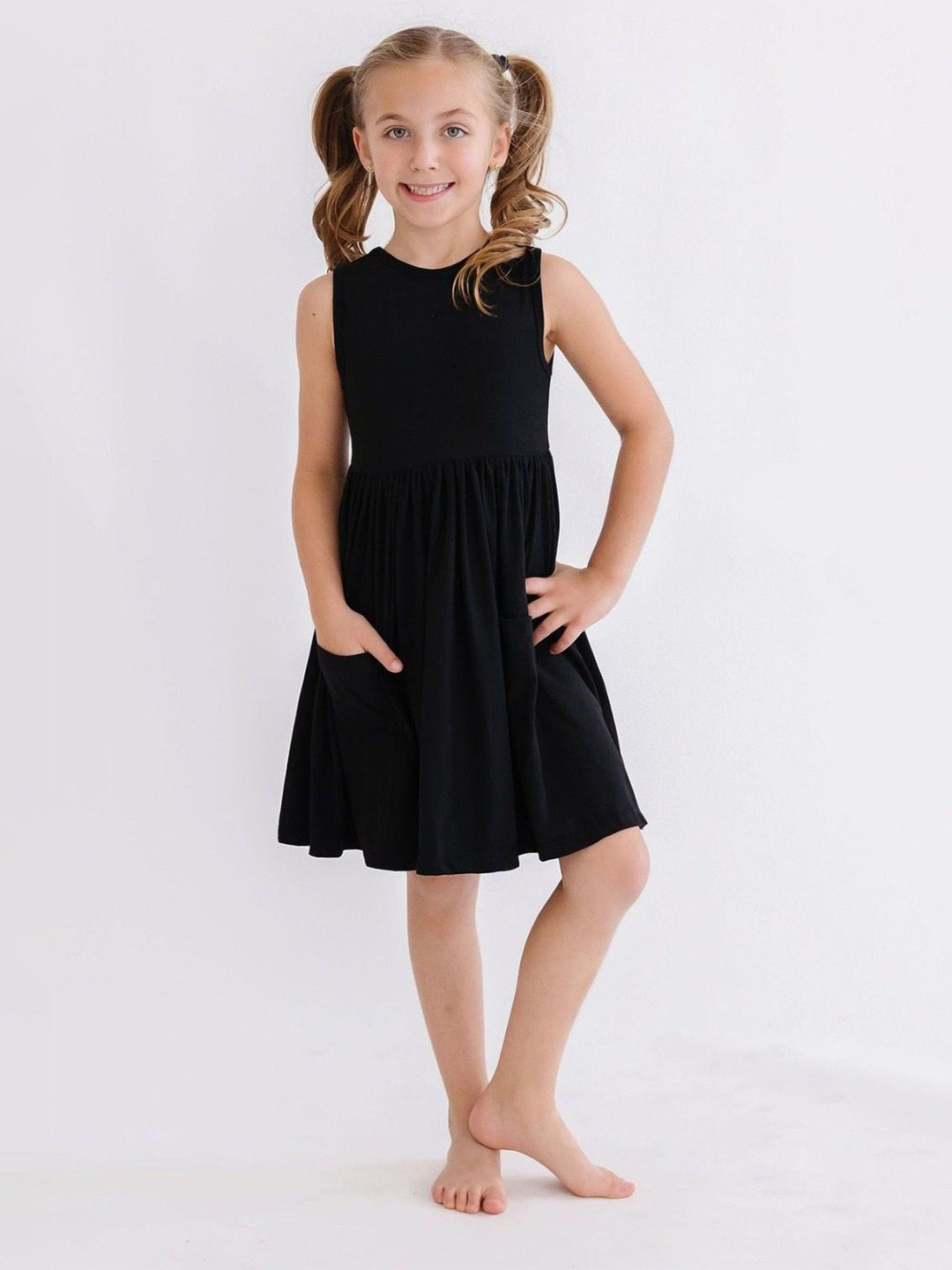 White World Girls Pleated Detail  Fit & Flare Dress