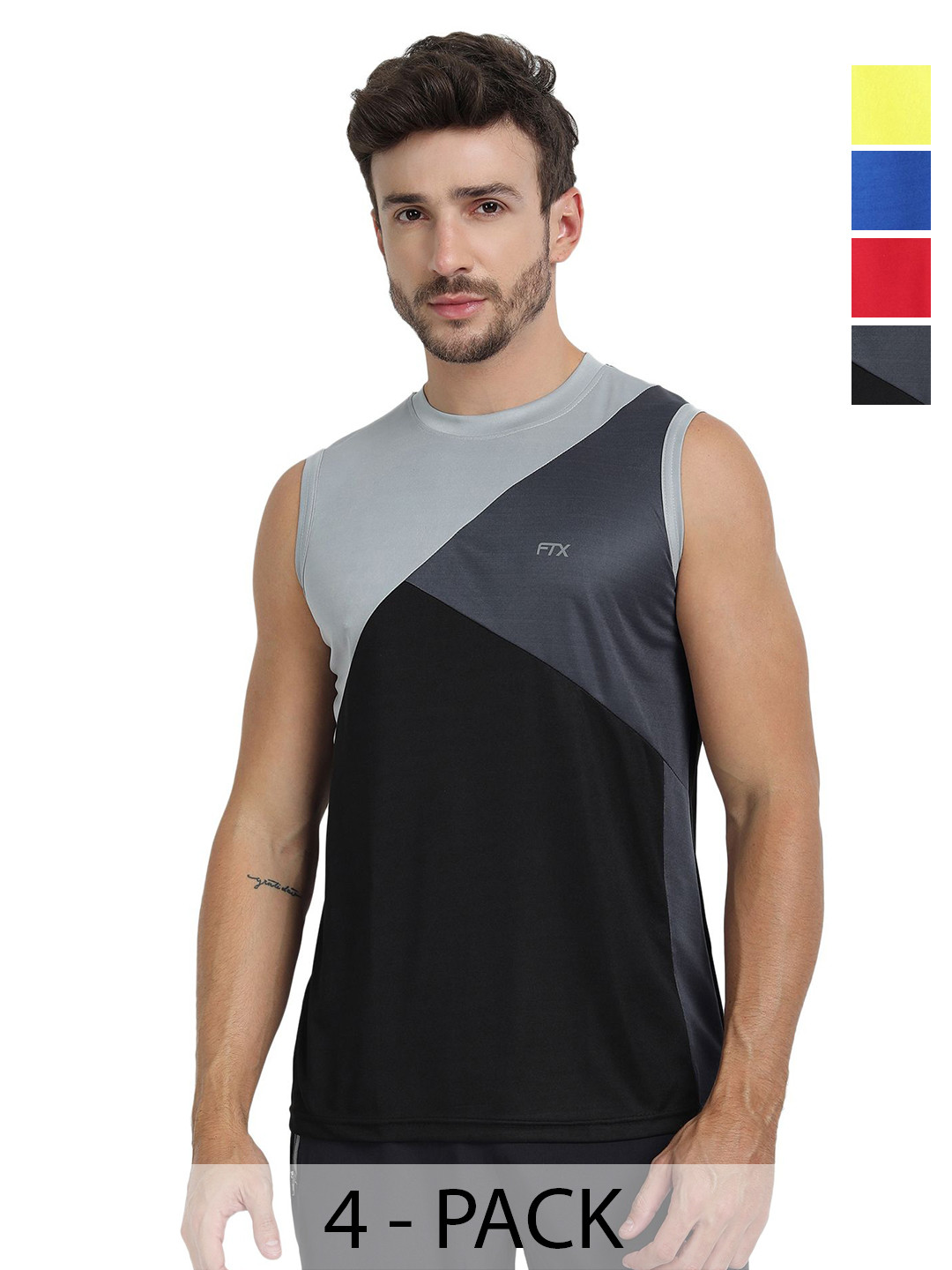 FTX Pack Of 4 Colourblocked Round Neck T-shirts