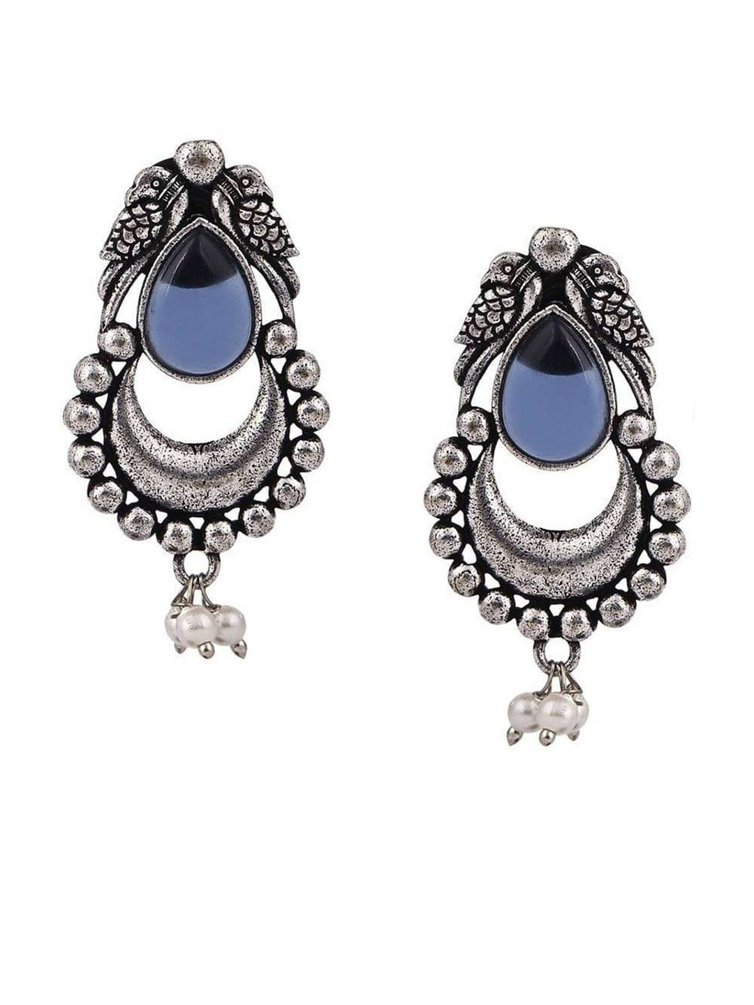 OPUS GEMS Artificial Beaded Crescent Shaped Oxidised Drop Earrings