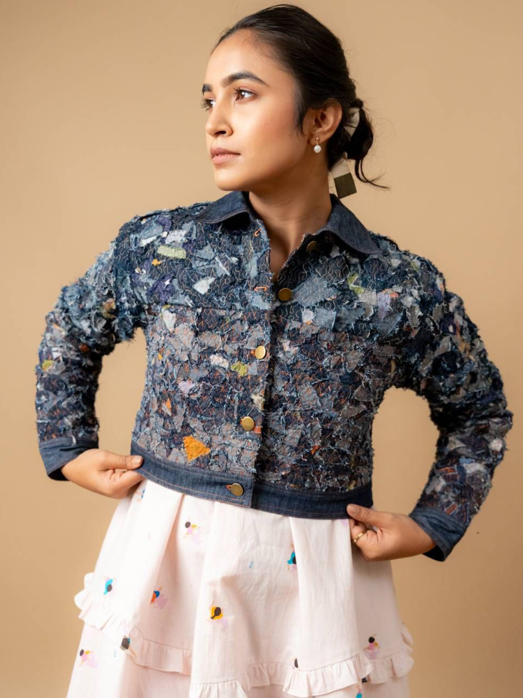 Doodlage Women Spread Collar Self Design Tailored Jacket