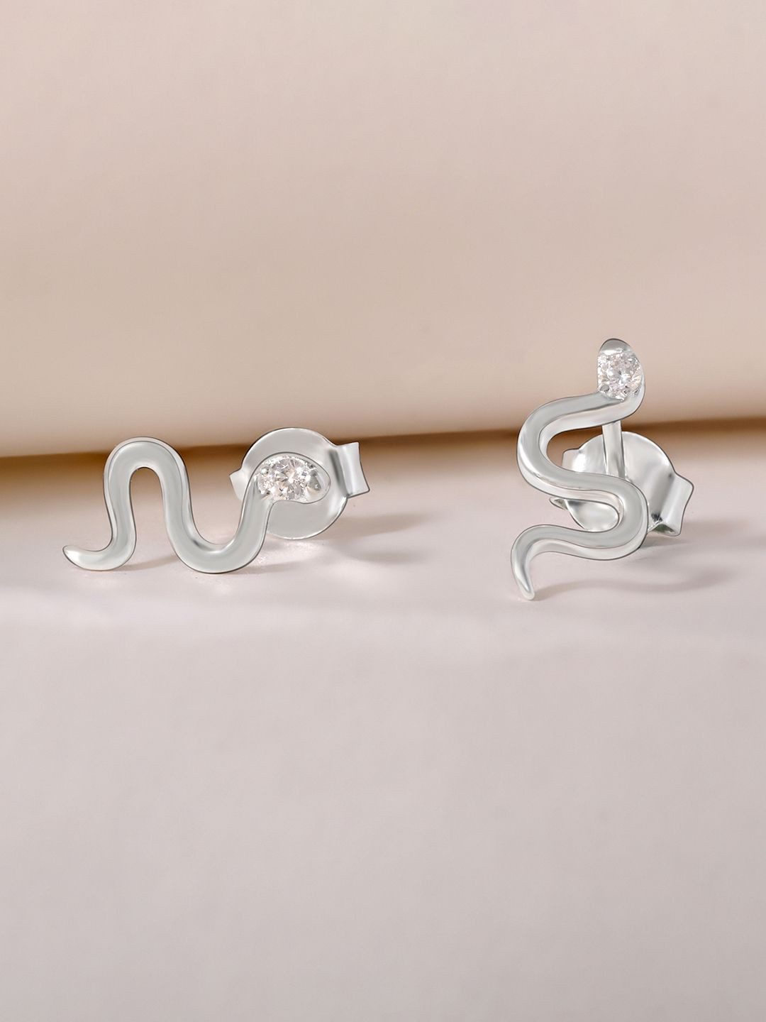 TOUCH925 925 Silver Artificial Stones Studded Sleek Snake Quirky Studs