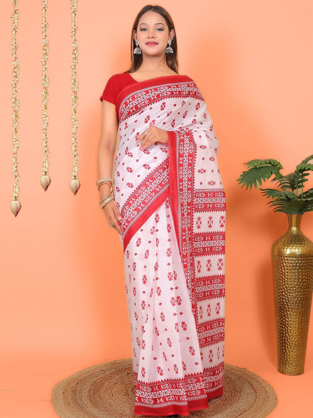 Ravi Janki Suit & Sarees Printed Pure Cotton Saree With Unstitched Blouse Piece