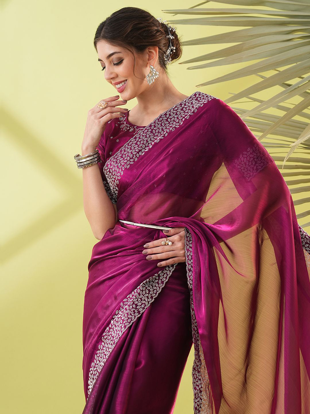 yourwish Embellished Beads and Stones Party Wear Saree