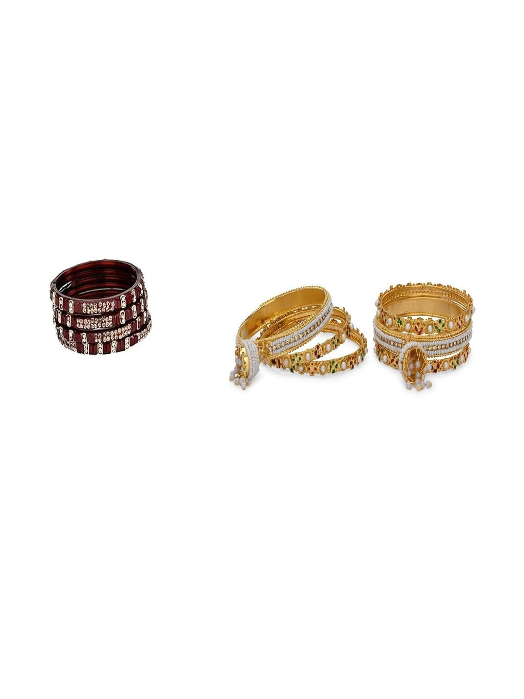 1ST TIME Set Of 10Maroon Alloy Artificial Stones & Beads Antique Bangles