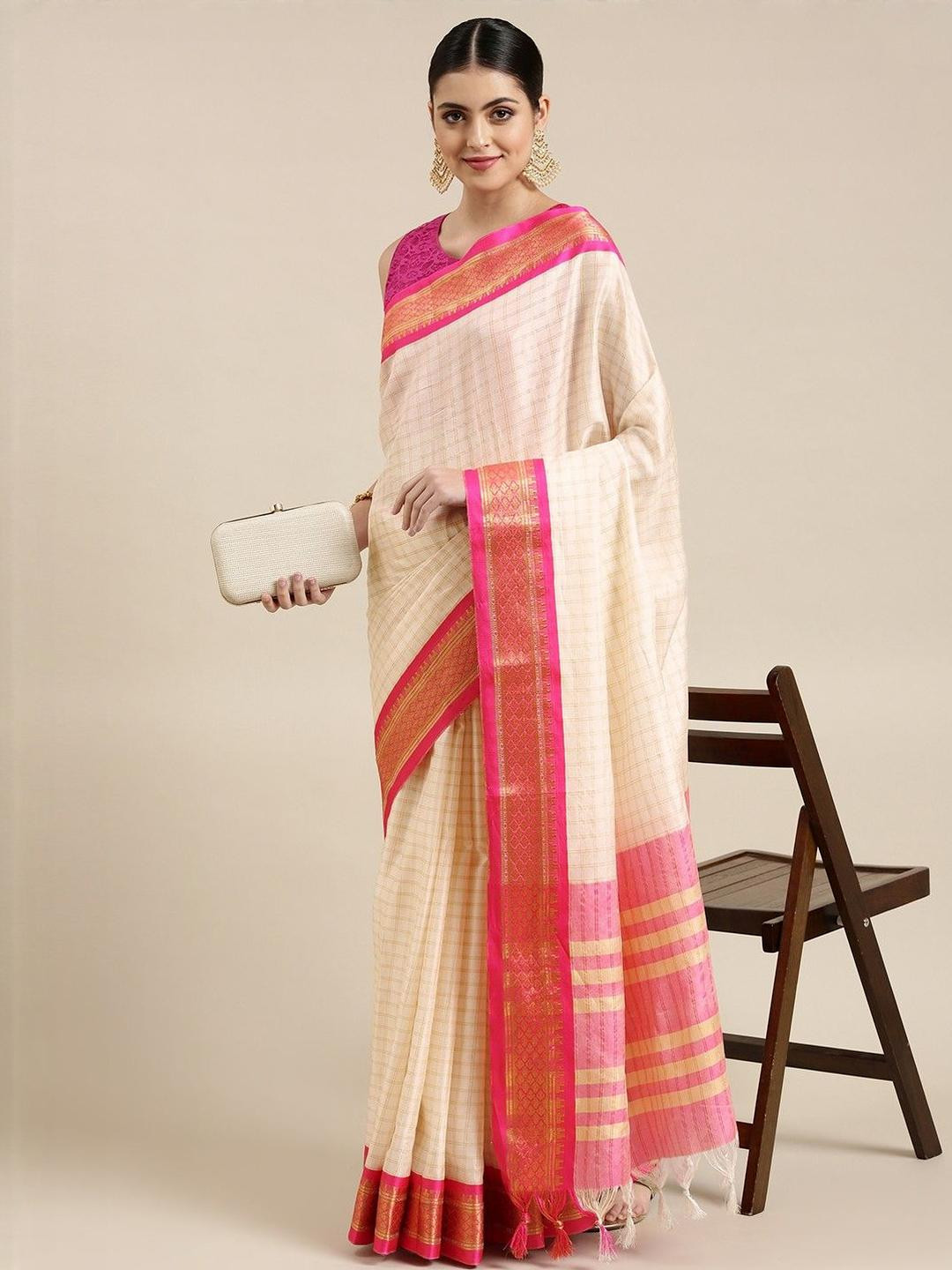 SILKWEAR Checked Zari Paithani Saree