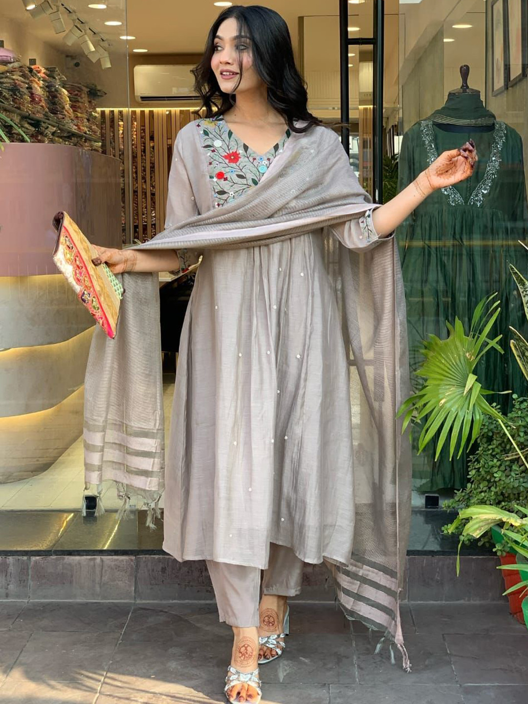 VARNI FABRICS Women Ethnic Motifs Embroidered Anarkali Kurta with Pyjama & Dupatta
