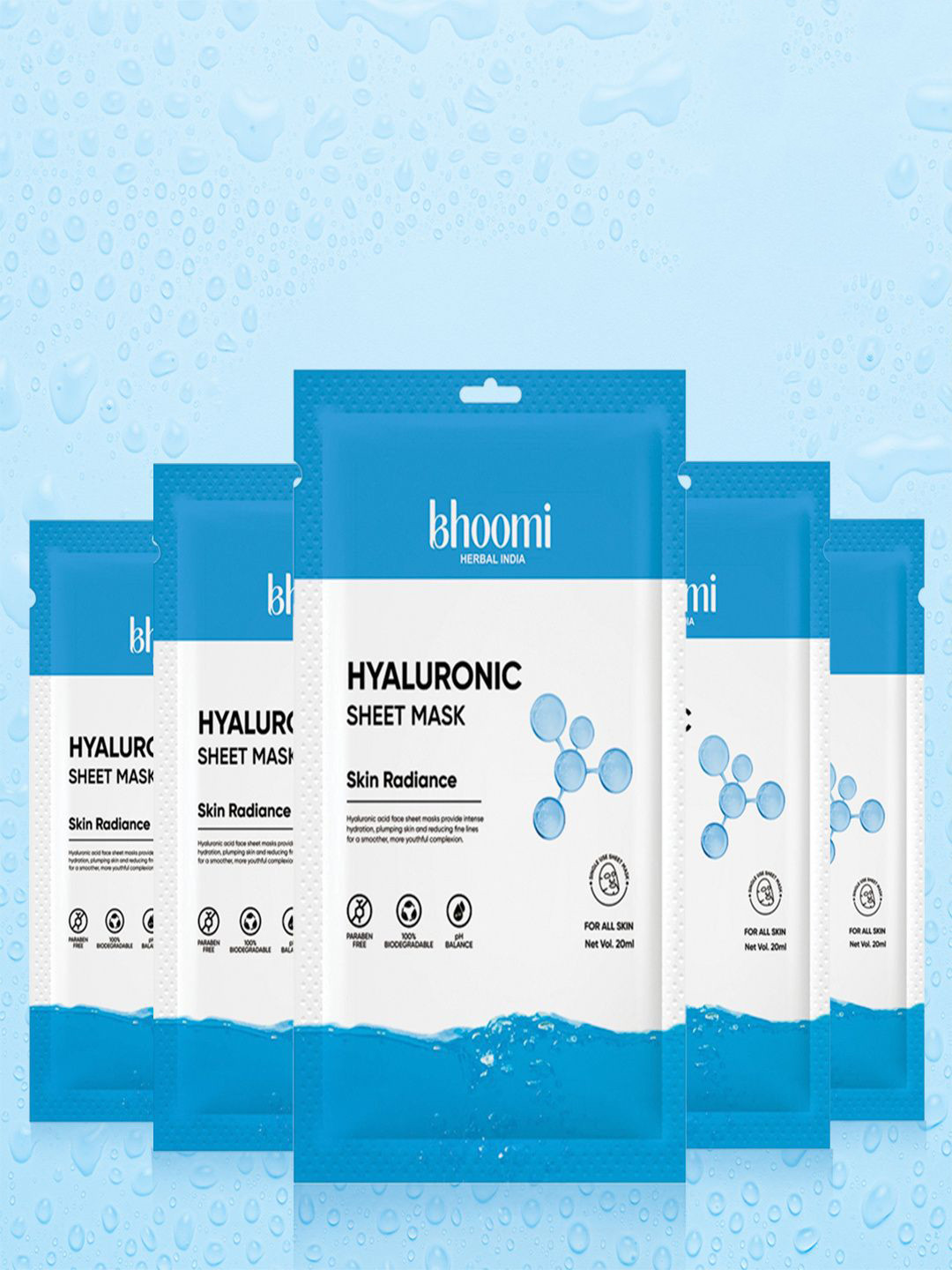 BHOOMI HERBAL INDIA Set Of 5 Hyaluronic Acid Sheet Mask - 20 ml Each