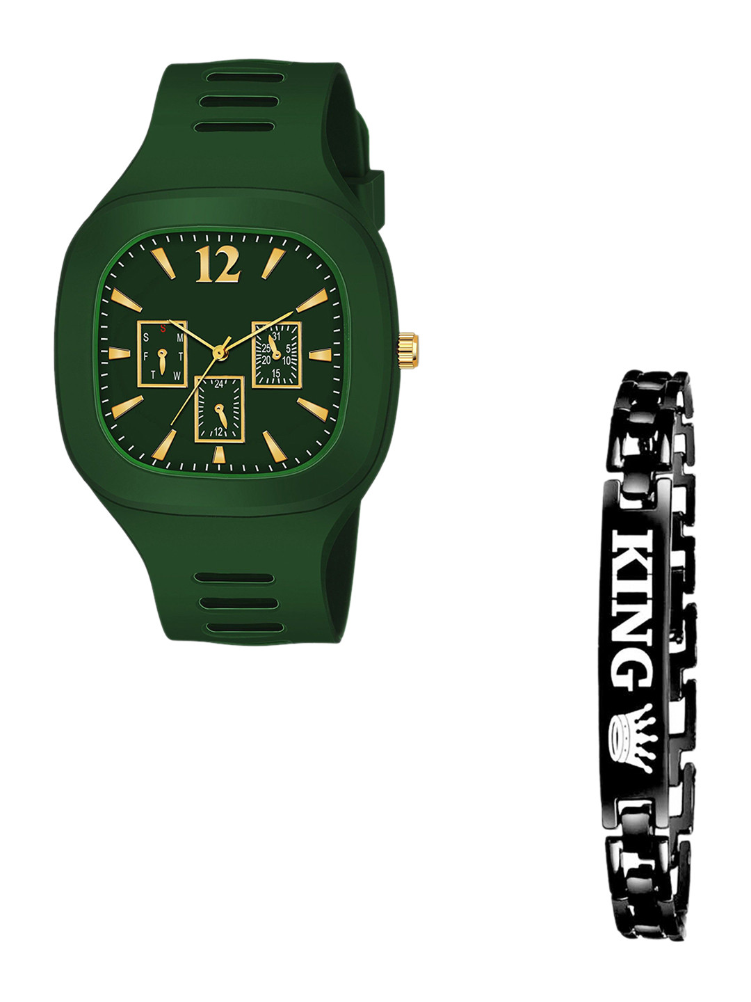 THE SHOPOHOLIC Men Dial & Bracelet Style Straps Analogue Watch SQ-GREEN-KING