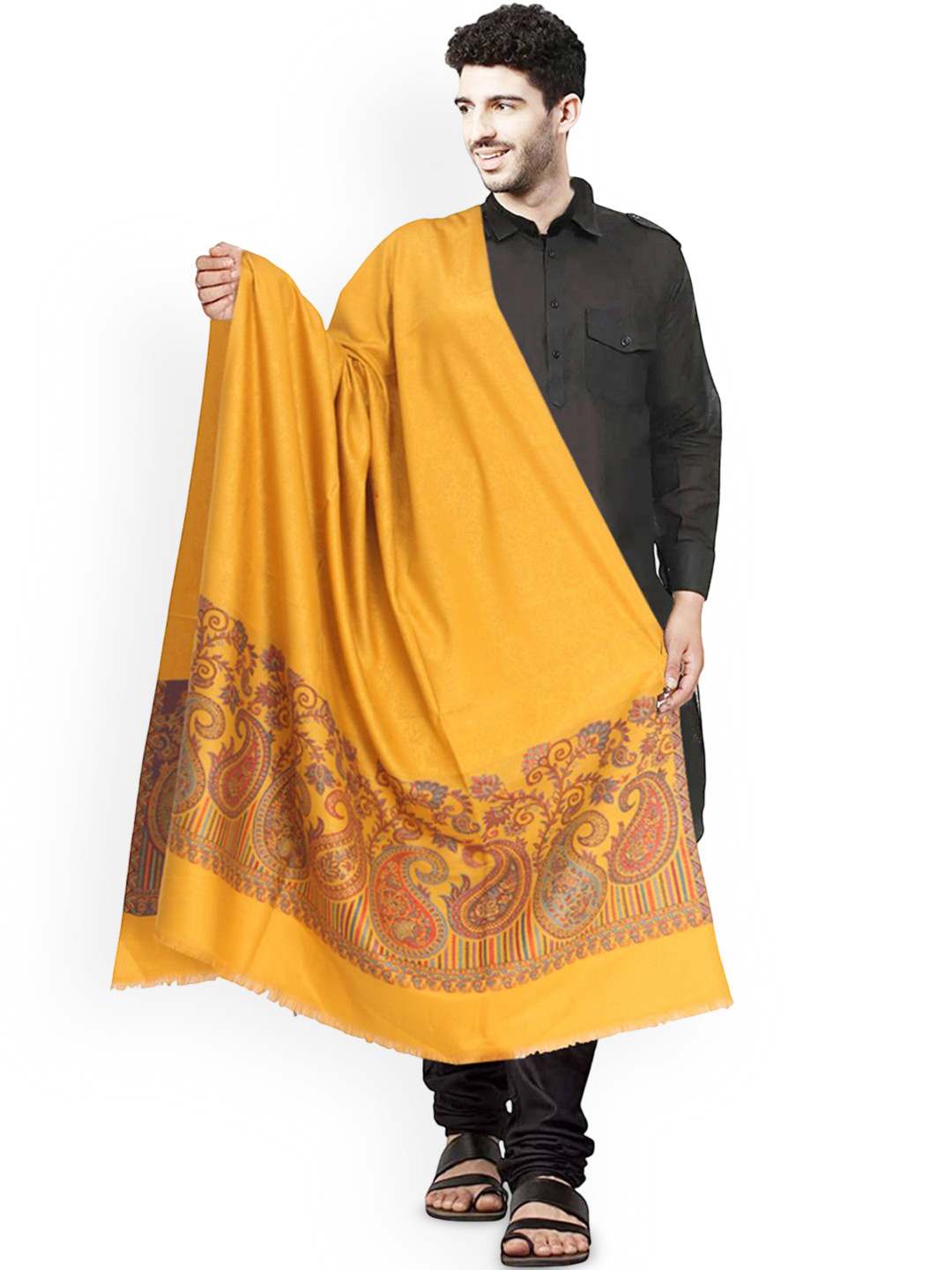Manra Men Kashmiri Kani Floral Woven Design Woolen Shawl
