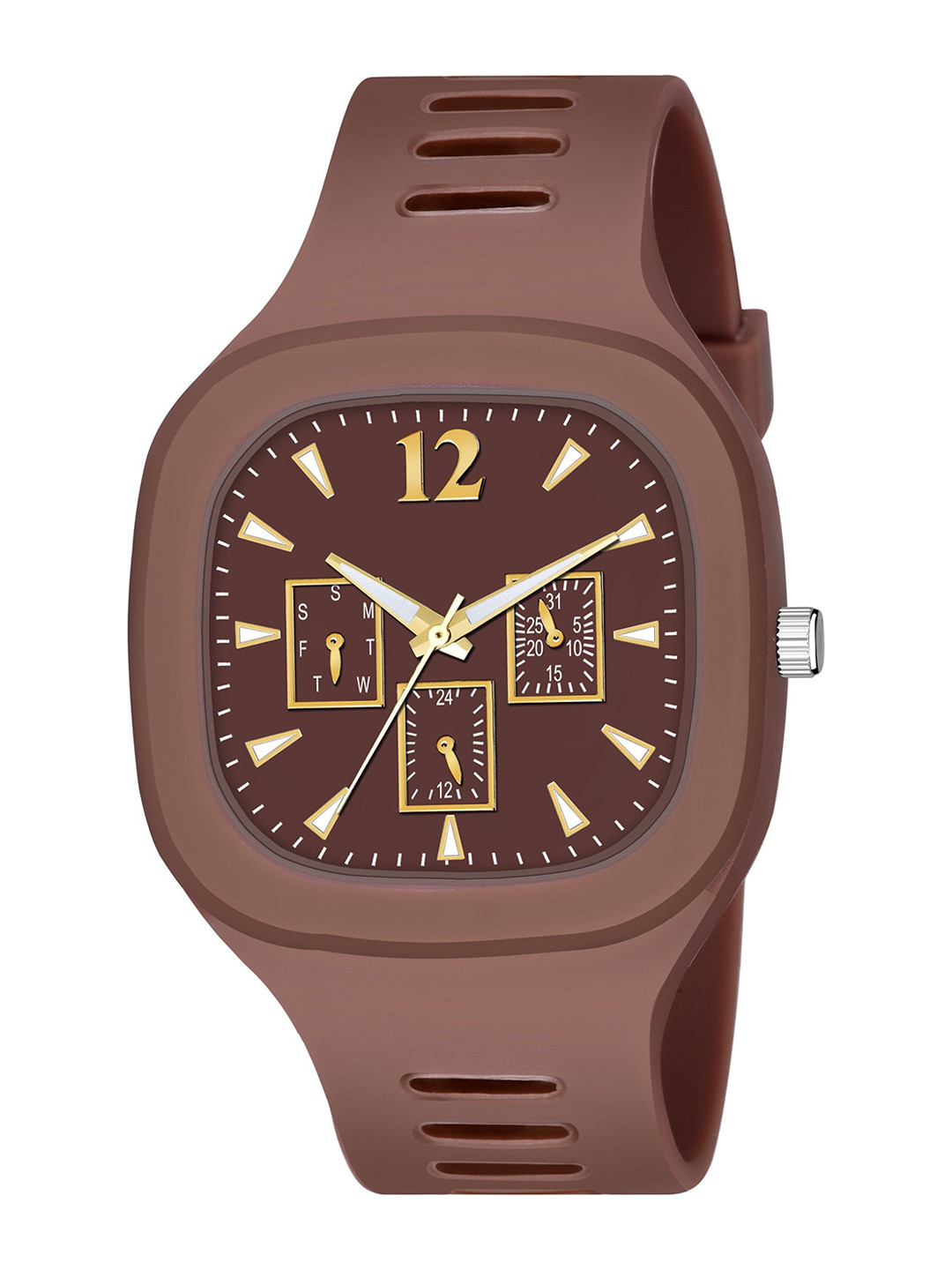 THE SHOPOHOLIC Men Dial & Bracelet Style Straps Analogue Watch Square-Brown-Multicolor