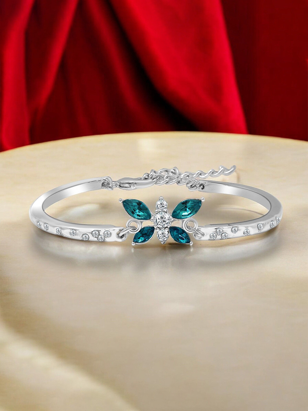 Oviya Rhodium-Plated Crystals Studded Wraparound Bracelet