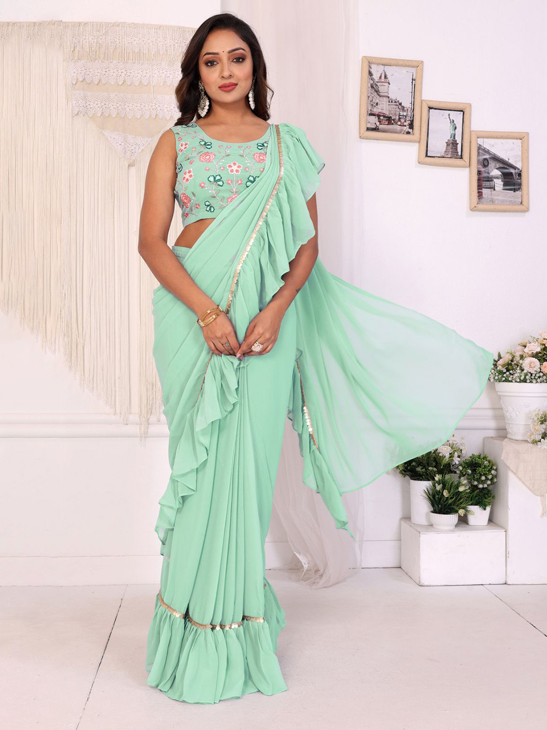 PATLANI STYLE Embroidered Ruffle Style Saree