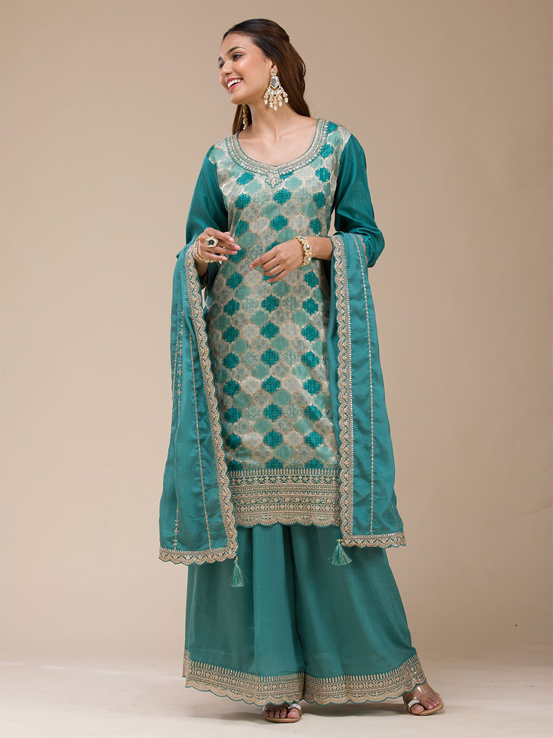 Koskii Women Cording Dola Silk Readymade Salwar Suit