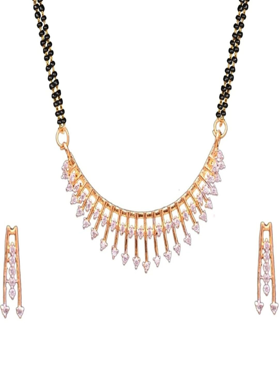 Ms Enterprises Silver-Plated Artificial Stones Studded & Beaded Mangalsutra