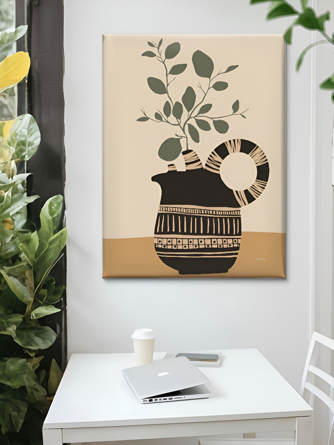 Livin'luxe Green & Black Modern Abstract Pot Canvas Wall Art