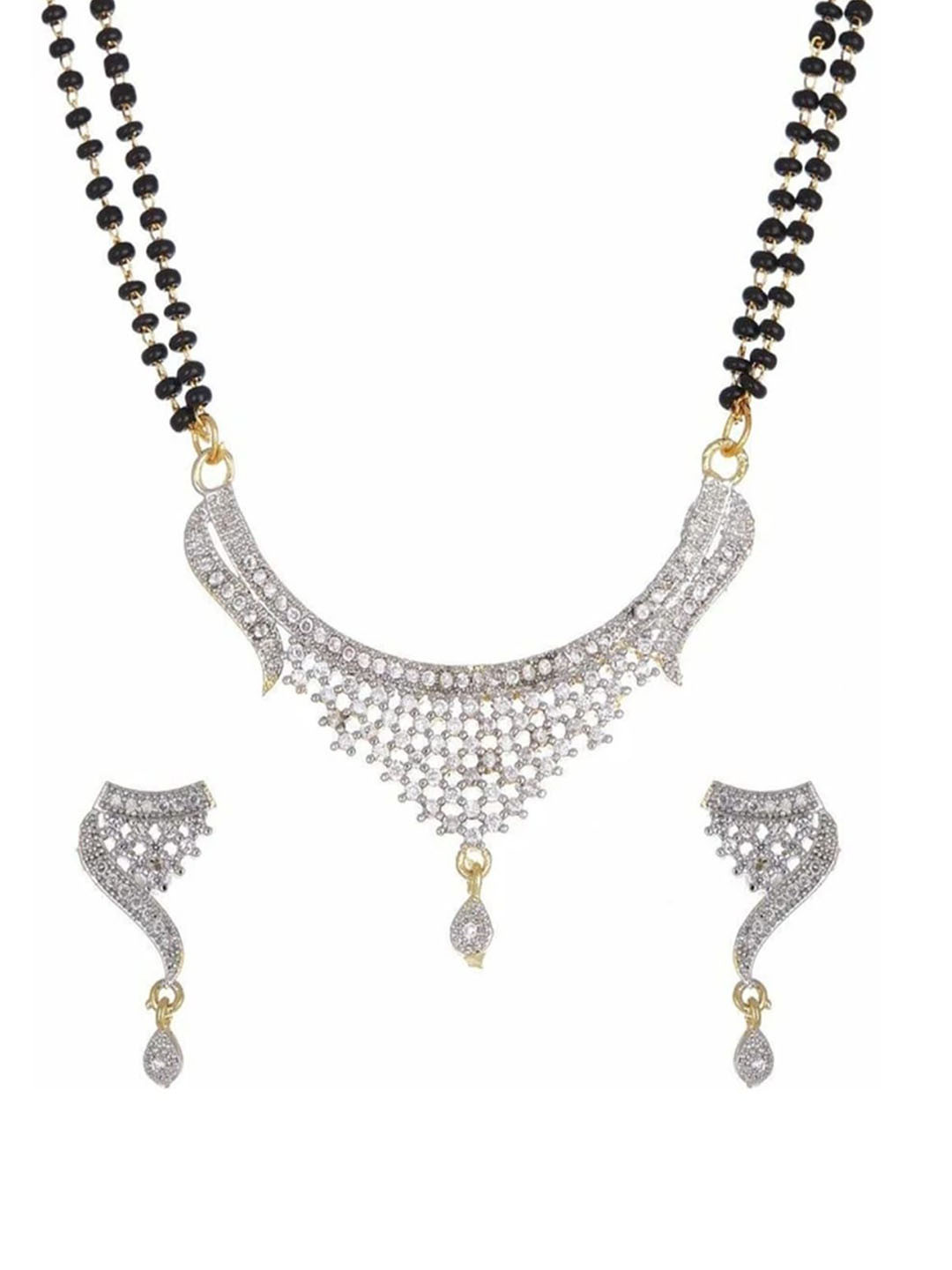 Rugved Enterprise Silver-Plated AD Stones Studded Mangalsutra