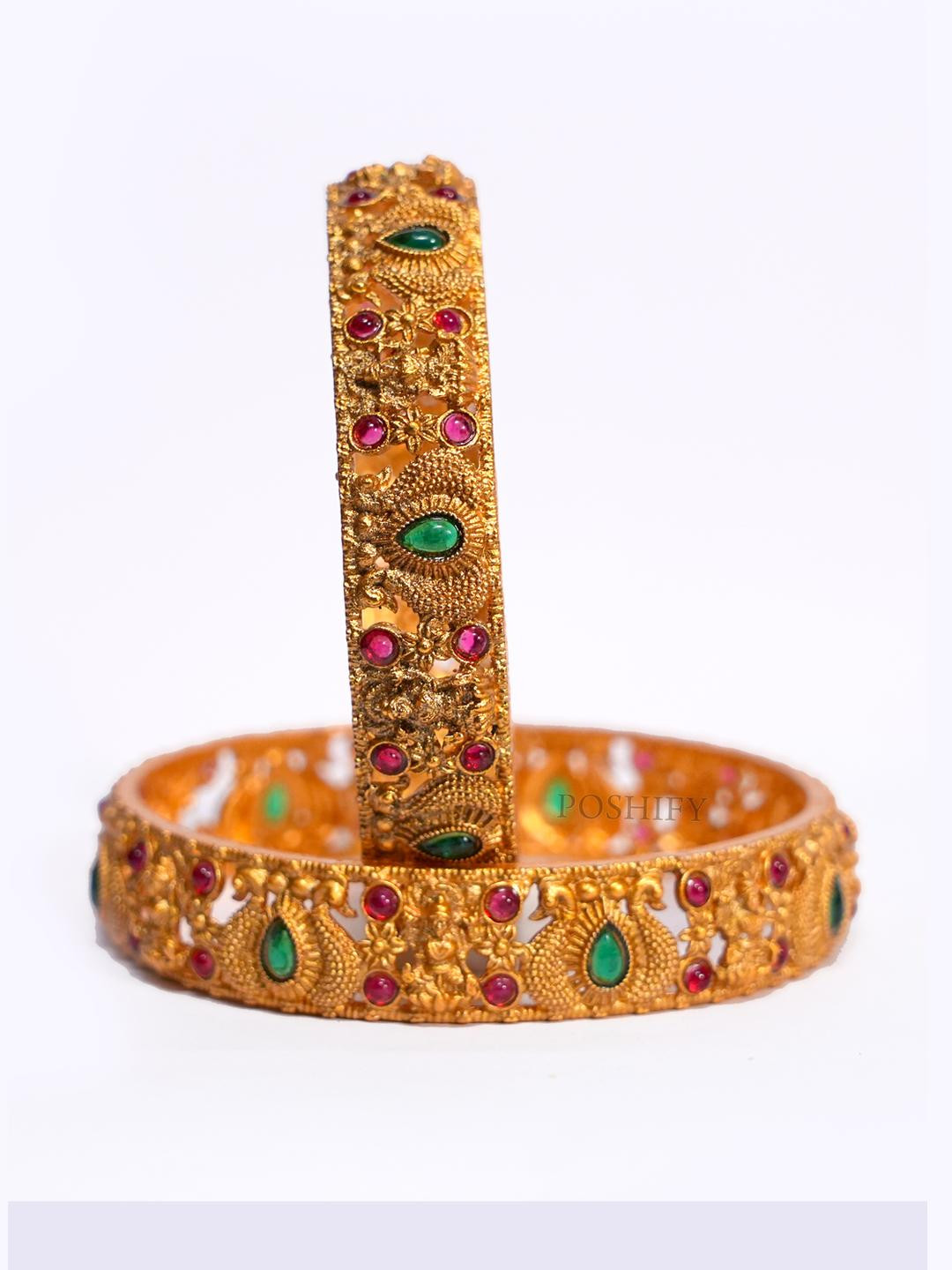 Luxury Gold Plated Goddess Laxmi Design  Pure Brass Bangles 2301-1785 Stylish Traditional Bangle