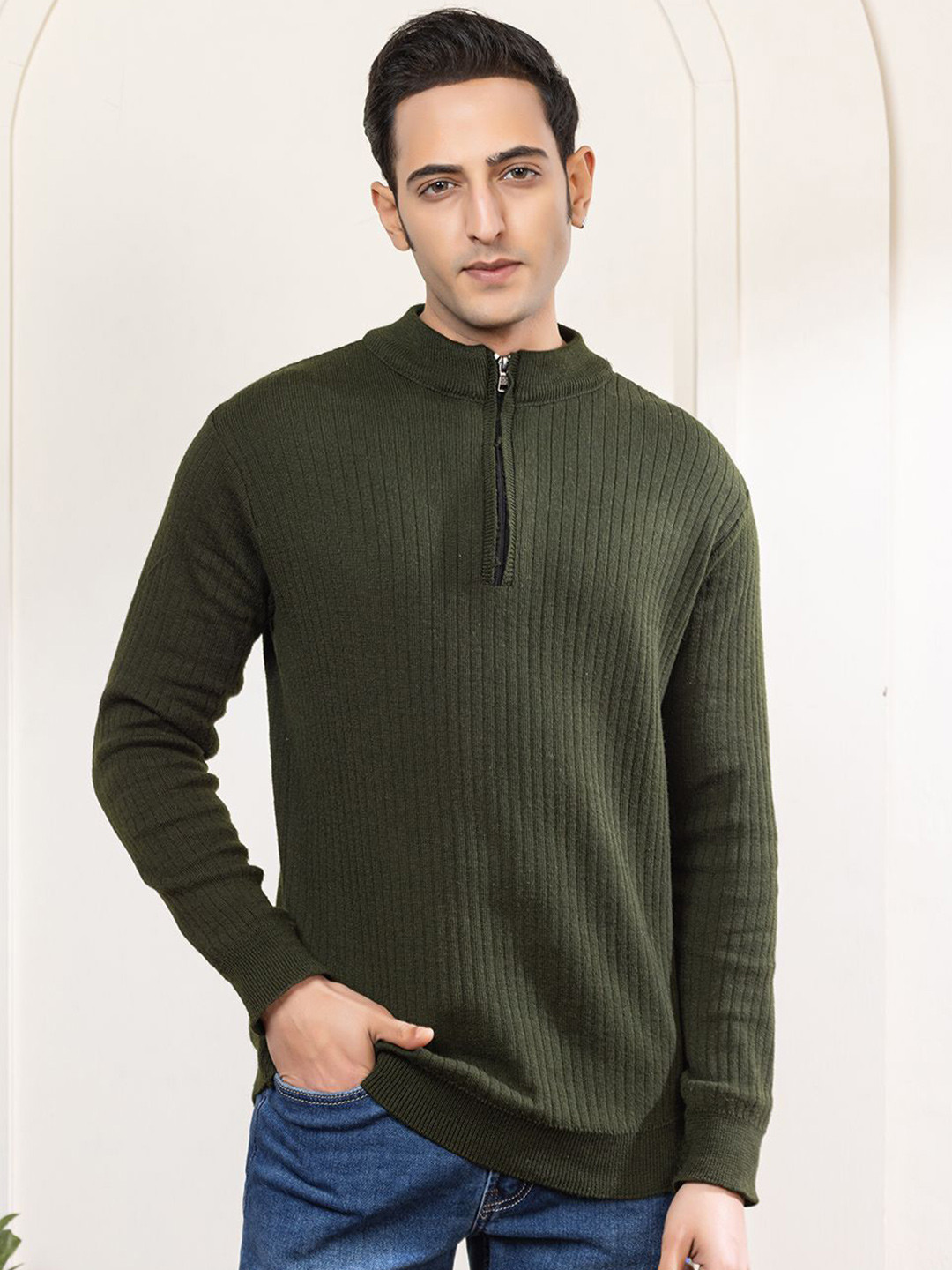 Colorchakra Men Ribbed High Neck Pullover