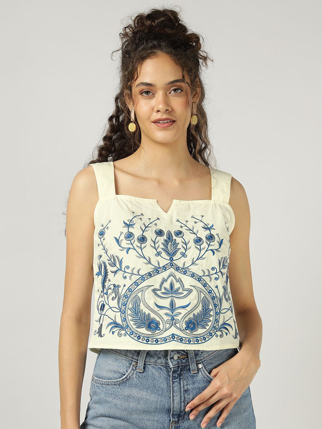 Sands of India Women Embroidered Cotton Top