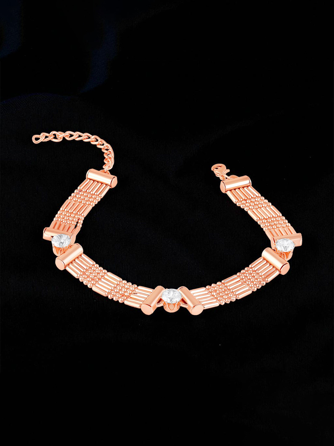 Oviya Rose Gold-Plated Artificial Stones Studded Wraparound Bracelet