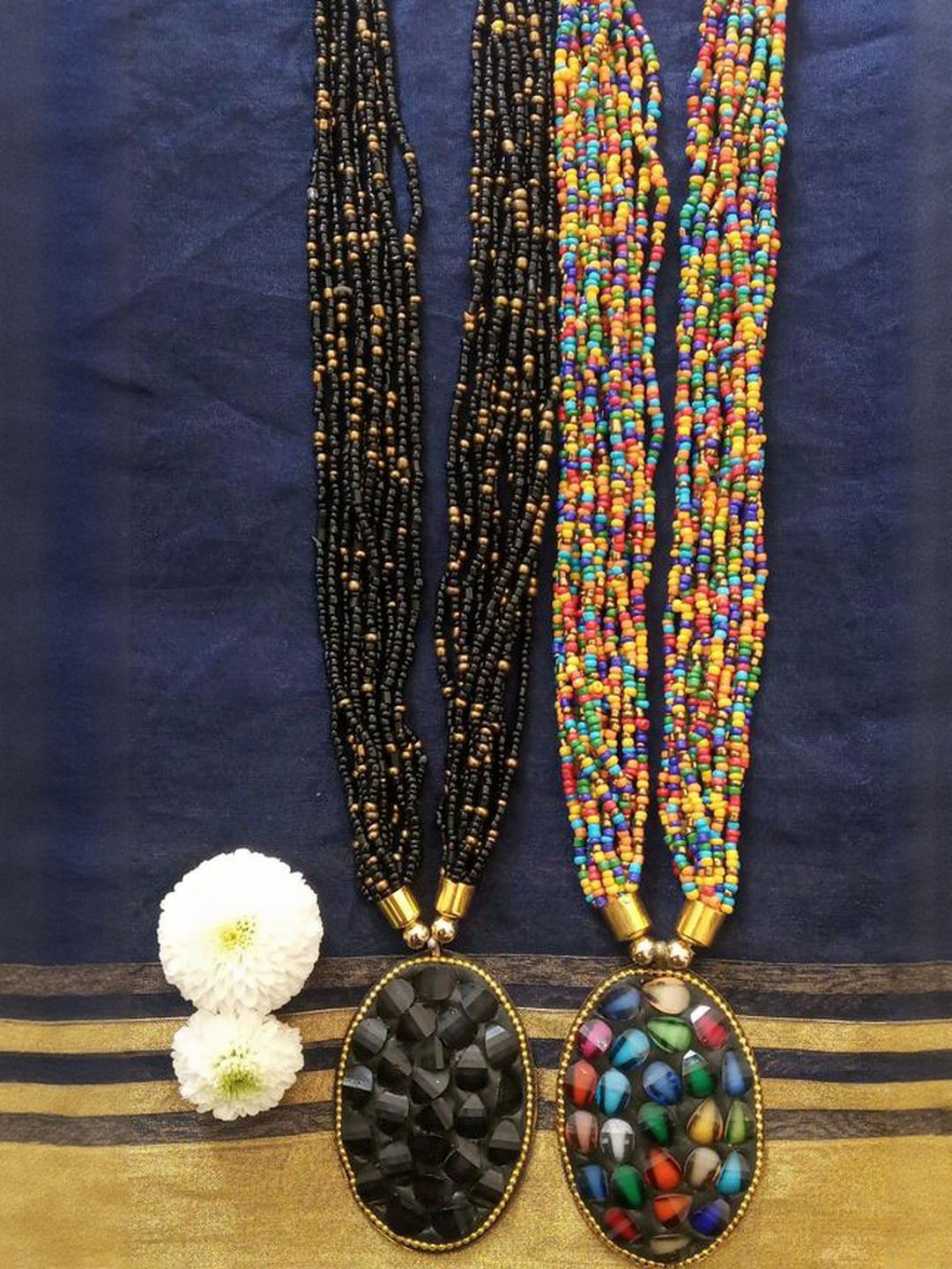 Grace Collections Women Pack Of 2 Black & Yellow Artificial Beads Metal Necklace