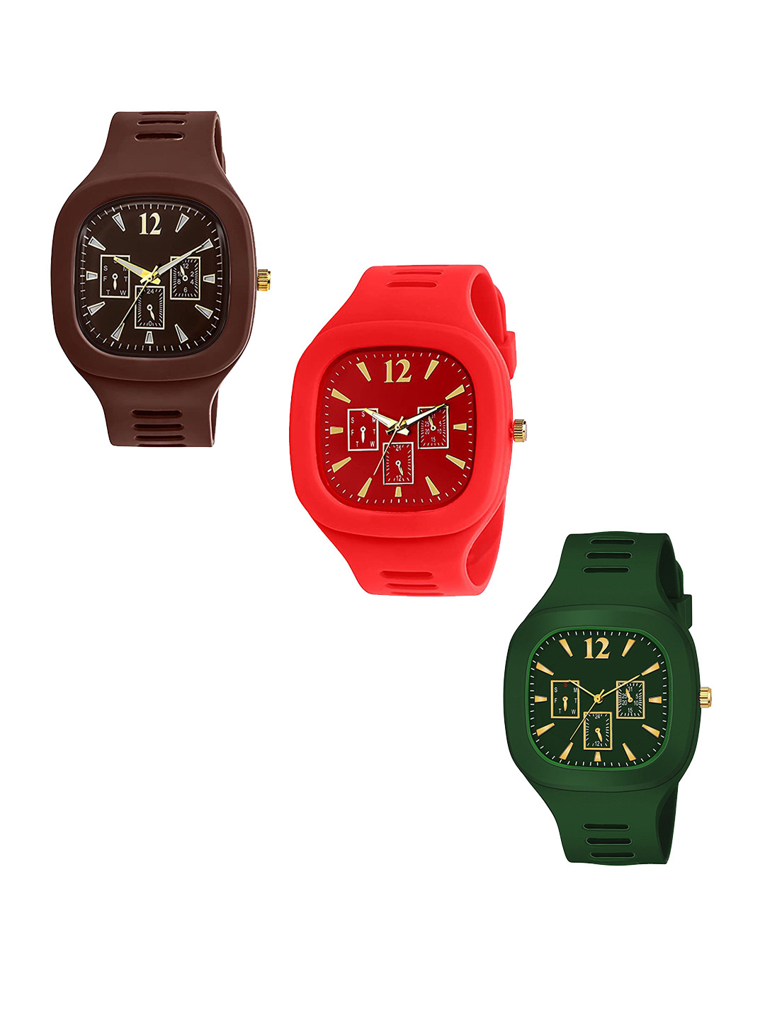 THE SHOPOHOLIC Men Pack of 3 Dial & Straps Analogue Watch SQR-BR-GR-R