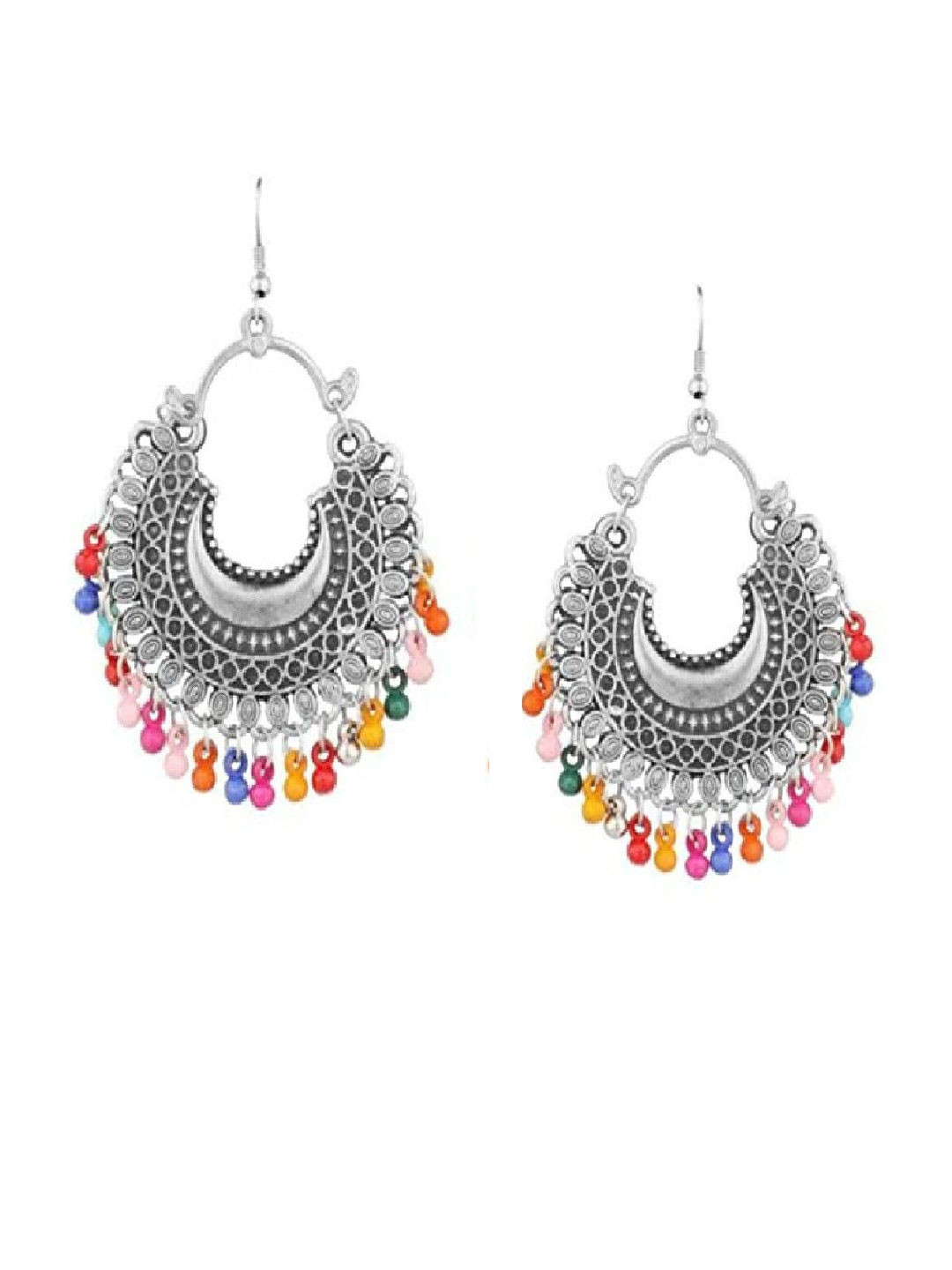 OPUS GEMS Artificial Beaded Oxidised Crescent Shaped Drop Earrings