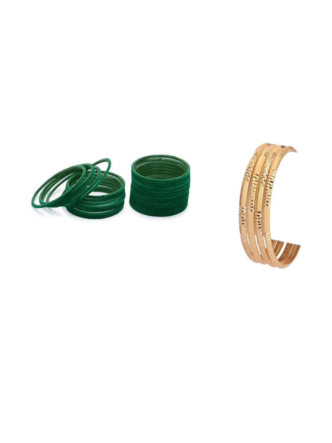 SOMIL Set Of 28 Gold And Green Glass Bangles