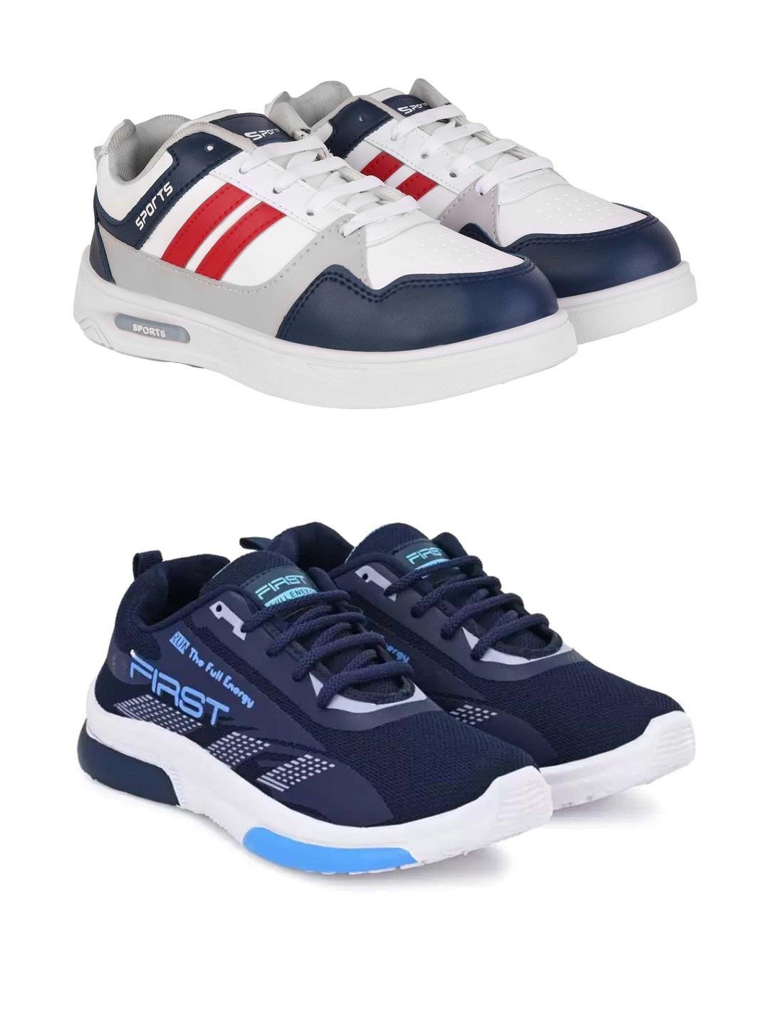 PENNEN Men Set Of 2 White & Blue Synthetic Lace-Ups Non-Marking Running Shoes