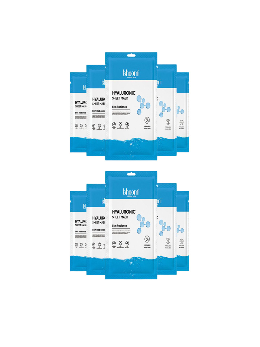 BHOOMI HERBAL INDIA Set Of 10 Hyaluronic Sheet Mask - 20 ml Each