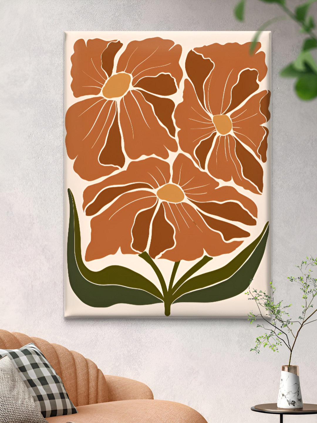 Livin'luxe Brown & Green Framed Terracotta Floral Canvas Wall Art