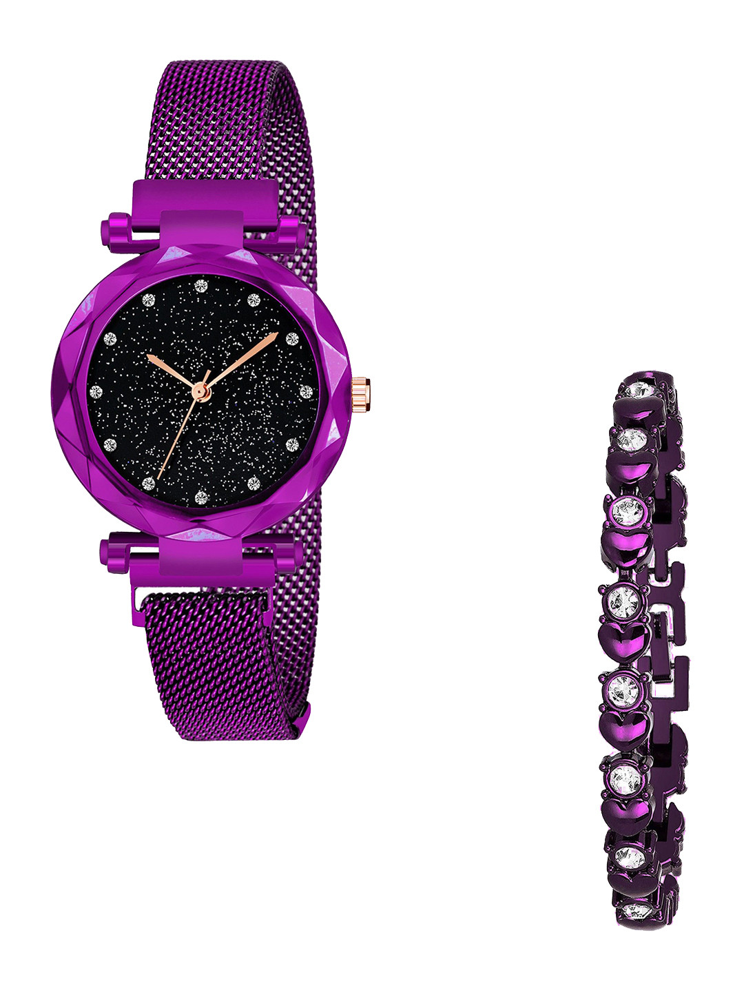 THE SHOPOHOLIC Women Embellished Dial Analogue Watch With Bracelet P-12-Purple-Br