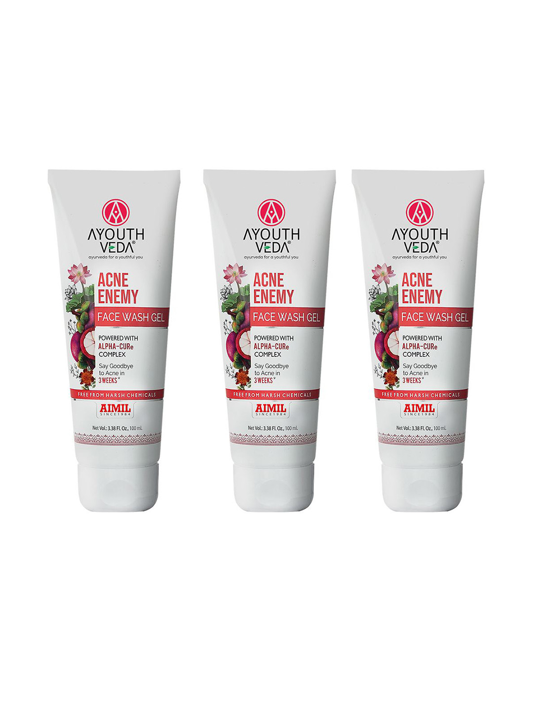 AYOUTHVEDA Set Of 3 Acne Enemy Face Wash Gel For Acne & Pimples - 100 ml Each