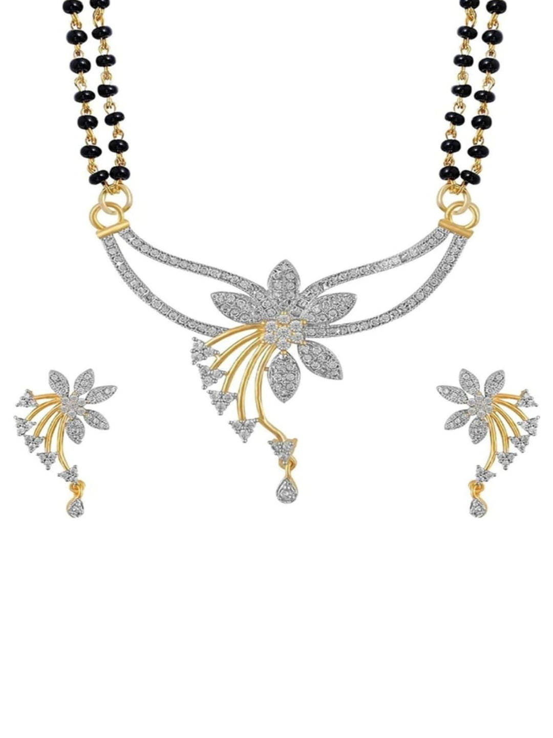 Majenta Silver-Plated Artificial Stones Studded & Beaded Mangalsutra