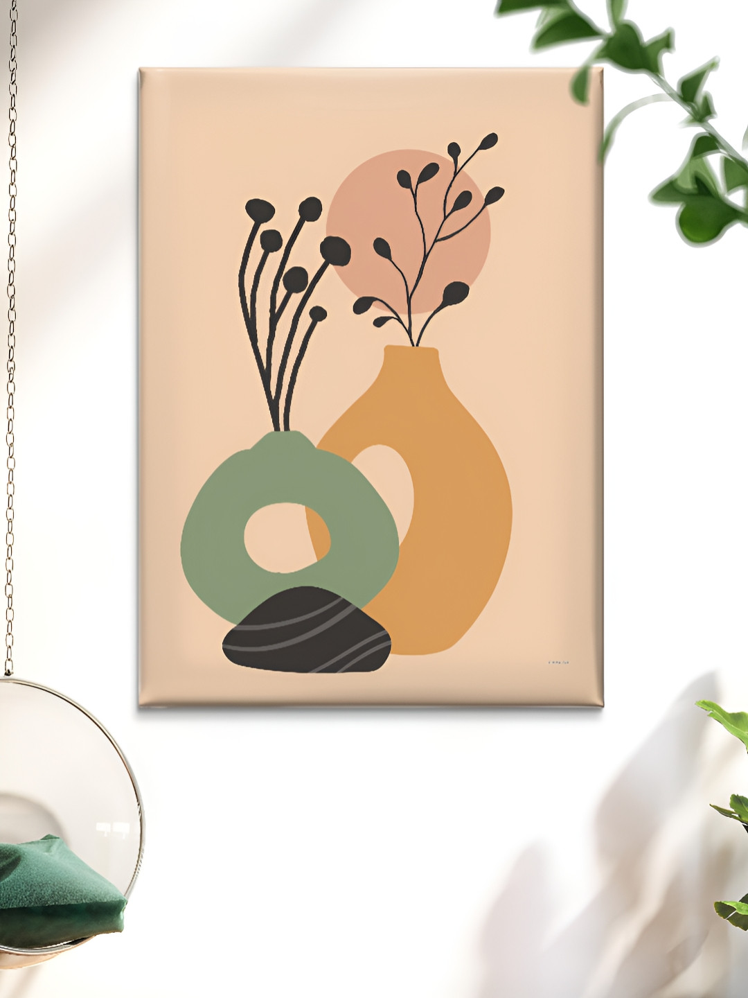 Livin'luxe Beige & Green Modern Vase Canvas Wall Art