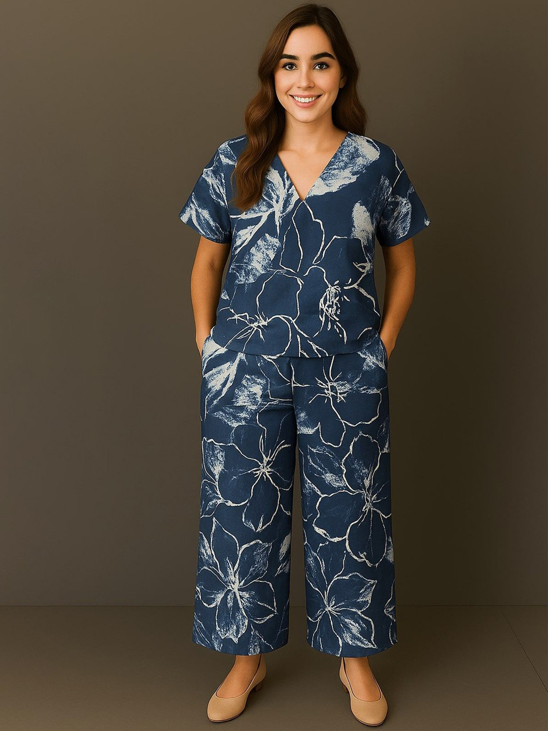 GGAB Floral Printed Pure Cotton Top With Trousers Co-Ords