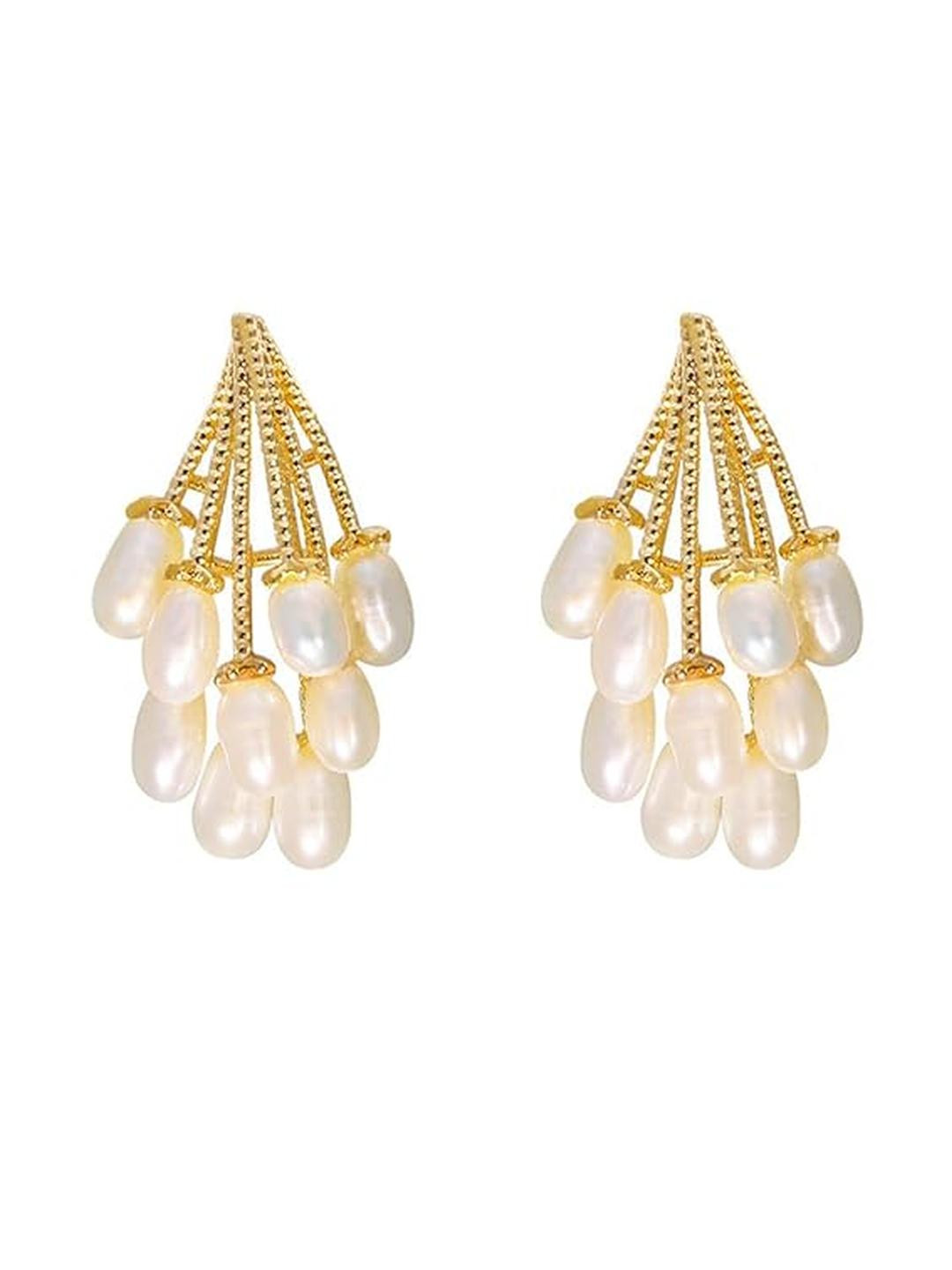 Inara Robes Women Pearl Alloy Teardrop Stud Earrings
